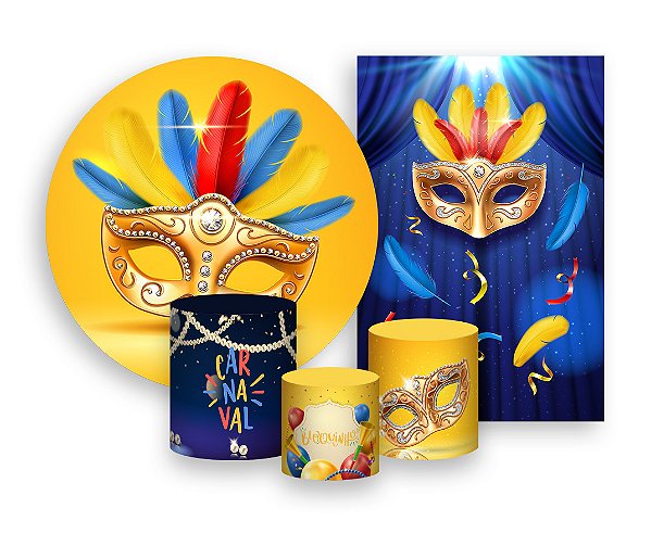 Kit 2 Painéis De Festa + Trio De Capas Cilindro - Máscaras Carnavalescas Festivas 006