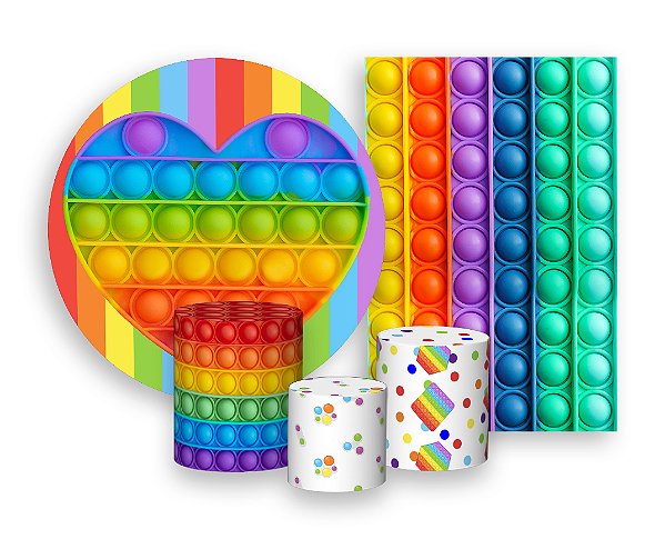 Kit 2 Painéis De Festa + Trio De Capas Cilindro - Brinquedo Push Pop It Colorido 001