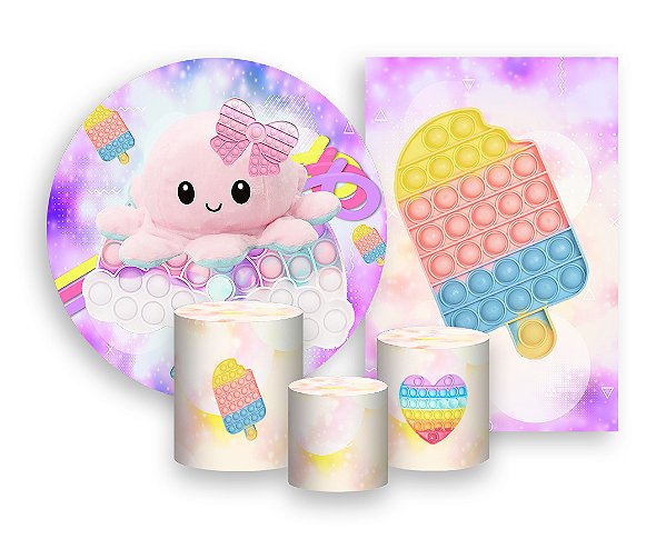 Kit 2 Painéis De Festa + Trio De Capas Cilindro - Brinquedio Bolha Pop It Polvo 007