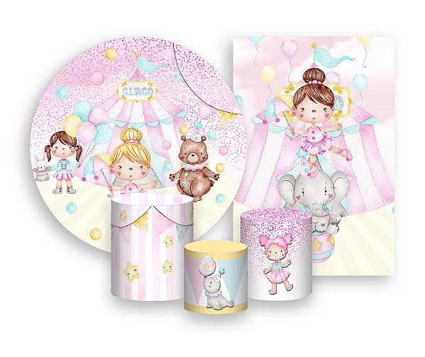 Kit 2 Painéis De Festa + Trio De Capas Cilindro - Bailarina Rosa Aquarela 001