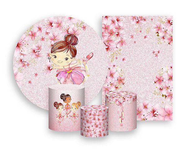 Kit 2 Painéis De Festa + Trio De Capas Cilindro - Bailarina Dançando Floral 006