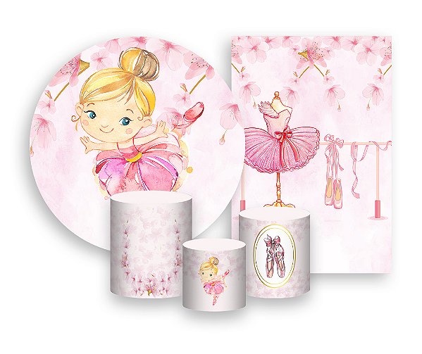 Kit 2 Painéis De Festa + Trio De Capas Cilindro - Bailarina Floral 010