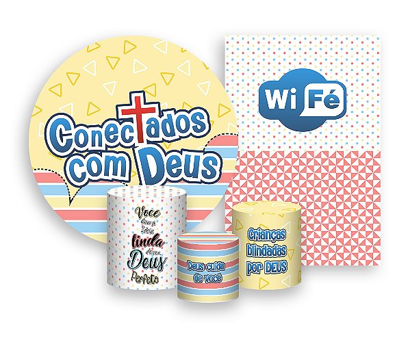 Kit 2 Painéis De Festa + Trio De Capas Cilindro - Conectados com Deus 008
