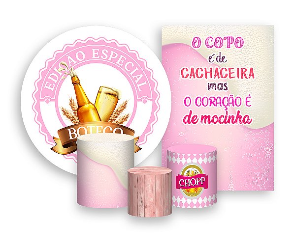 Kit 2 Painéis De Festa + Trio De Capas Cilindro - Boteco Rosa 006