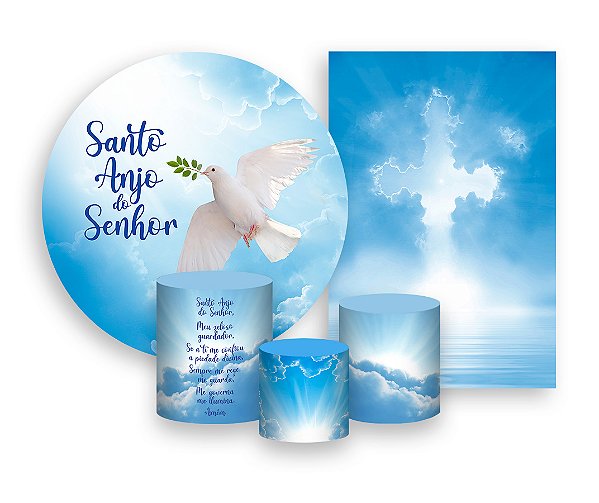 Kit 2 Painéis De Festa + Trio De Capas Cilindro - Batizado Santo Anjo Azul 004