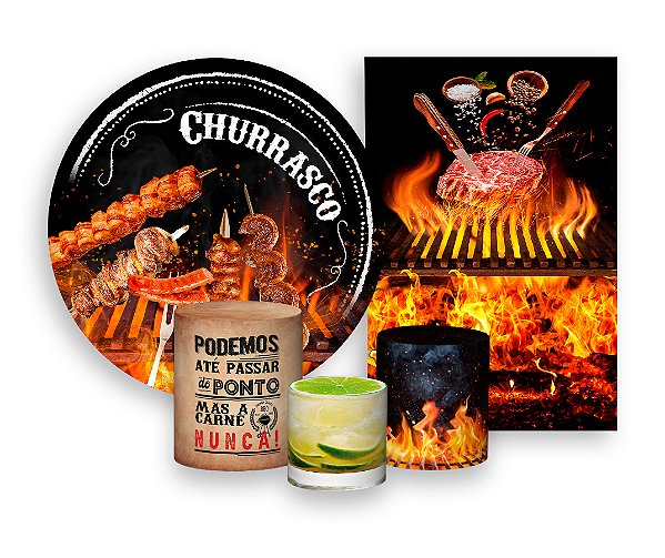 Kit 2 Painéis De Festa + Trio De Capas Cilindro - Churrasco em Brasa 002