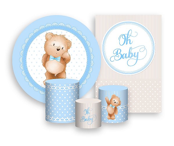 Kit 2 Painéis De Festa + Trio De Capas Cilindro - Ursinho Cute Oh Baby 011