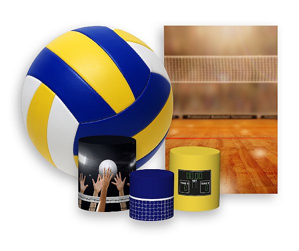 Kit 2 Painéis De Festa + Trio De Capas Cilindro - Bola de Vôlei Realista 001