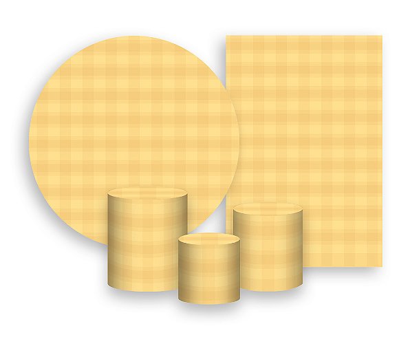 Kit 2 Painéis De Festa + Trio De Capas Cilindro - Estampa Xadrez Amarelo 004