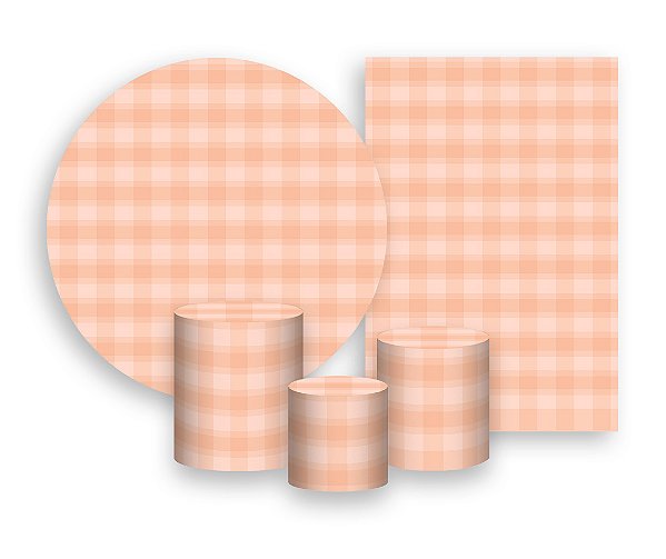 Kit 2 Painéis De Festa + Trio De Capas Cilindro - Estampa Xadrez Laranja 008