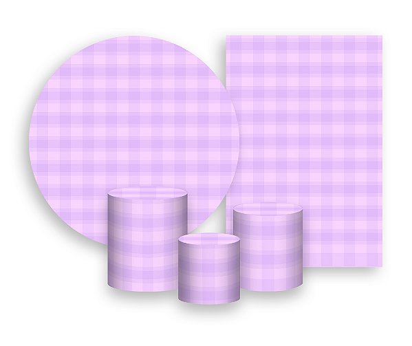 Kit 2 Painéis De Festa + Trio De Capas Cilindro - Estampa Xadrez Lilás 009