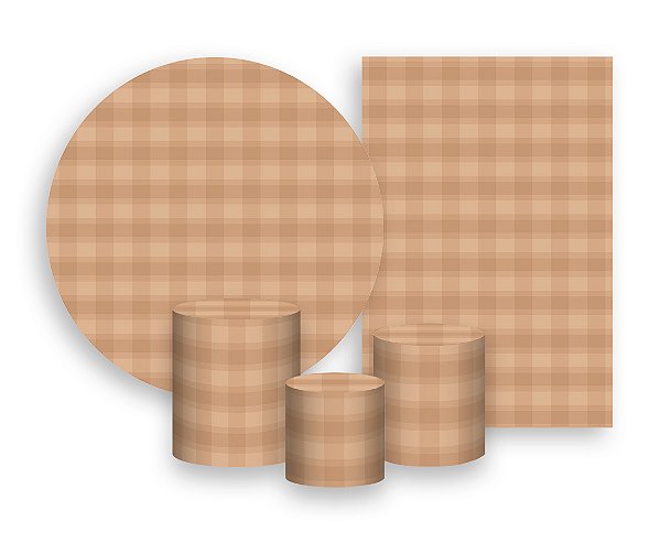 Kit 2 Painéis De Festa + Trio De Capas Cilindro - Estampa Xadrez Marrom 010