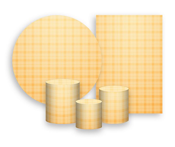 Kit 2 Painéis De Festa + Trio De Capas Cilindro - Xadrez Degradê Laranja Suave 019