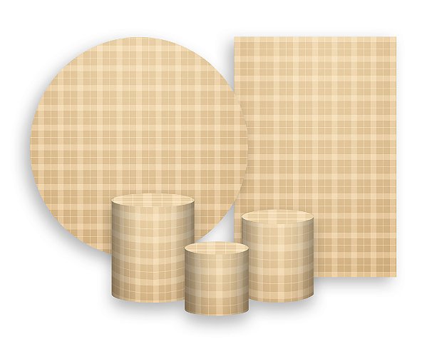 Kit 2 Painéis De Festa + Trio De Capas Cilindro - Xadrez Degradê Marrom Médio 022