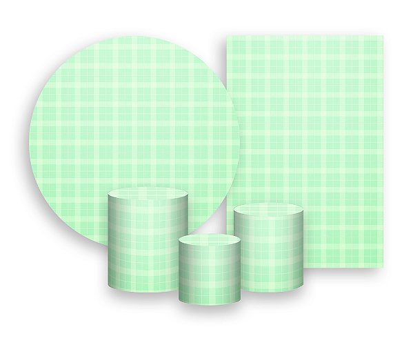 Kit 2 Painéis De Festa + Trio De Capas Cilindro - Xadrez Degradê Verde 026
