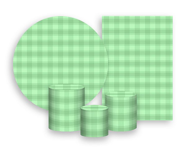 Kit 2 Painéis De Festa + Trio De Capas Cilindro - Camadas Xadrez Verde 027