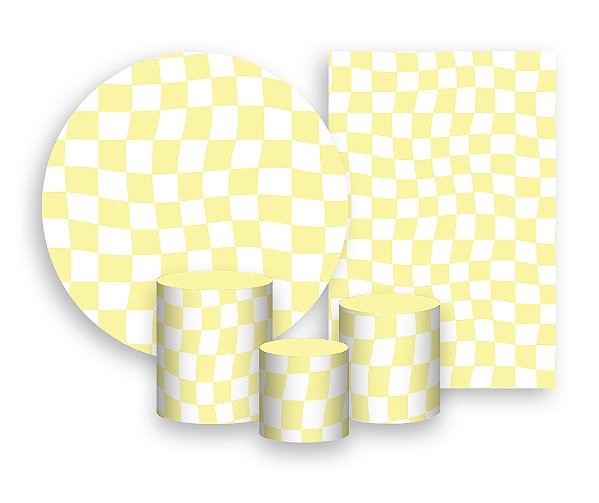 Kit 2 Painéis De Festa + Trio De Capas Cilindro - Estampa Quadriculada Amarelo 030