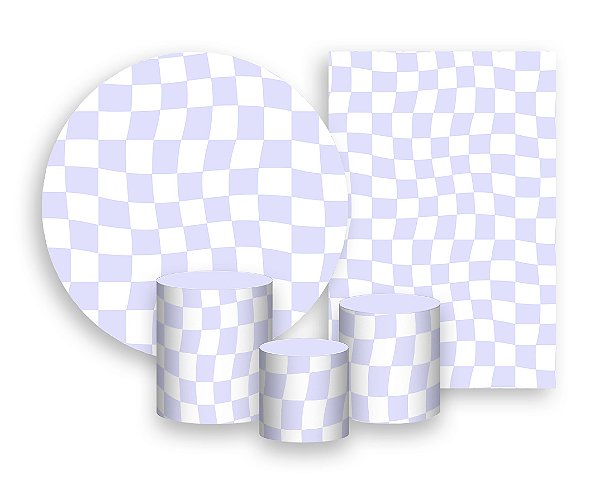 Kit 2 Painéis De Festa + Trio De Capas Cilindro - Estampa Quadriculada Lilás 036