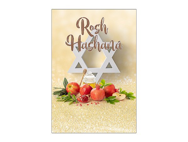 Painel De Festa Vertical 1,50 x 2,20 - Ano Novo Judaico Dourado 014