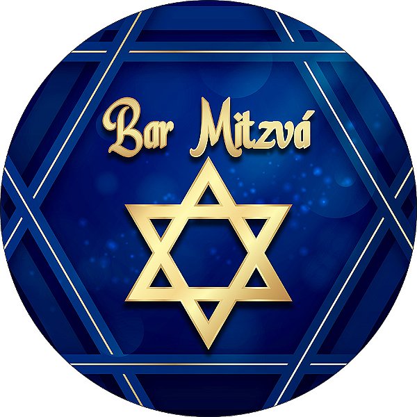 Painel De Festa Redondo 1,50x1,50 - Bar Mitzvá Azul e Dourado 044