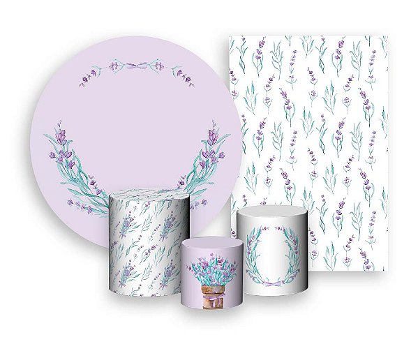 Kit 2 Painéis De Festa + Trio De Capas Cilindro - Flor Lavanda Aquarela 019