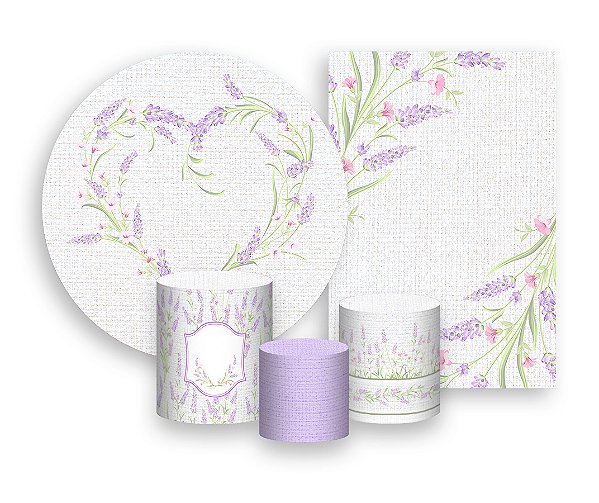 Kit 2 Painéis De Festa + Trio De Capas Cilindro - Coração de Lavanda 021