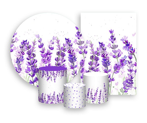 Kit 2 Painéis De Festa + Trio De Capas Cilindro - Campo de Lavandas 037