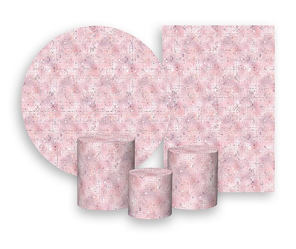 Kit 2 Painéis De Festa + Trio De Capas Cilindro - Efeito Lantejoulas Rosa Suave 017