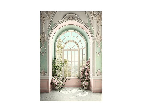 Fundo Fotográfico 1,50 x 2,20 - Gestante Vitral Verde Claro com Rosa  013