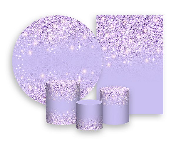 Kit 2 Painéis De Festa + Trio De Capas Cilindro - Efeito Glitter Lilás 026