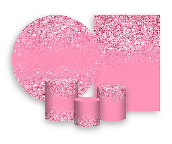 Kit 2 Painéis De Festa + Trio De Capas Cilindro - Efeito Glitter Rosa 027