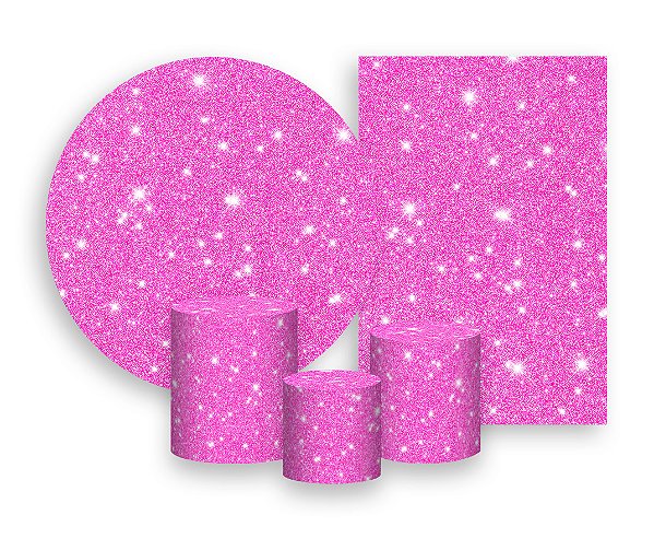 Kit 2 Painéis De Festa + Trio De Capas Cilindro - Efeito Glitter Pink 033