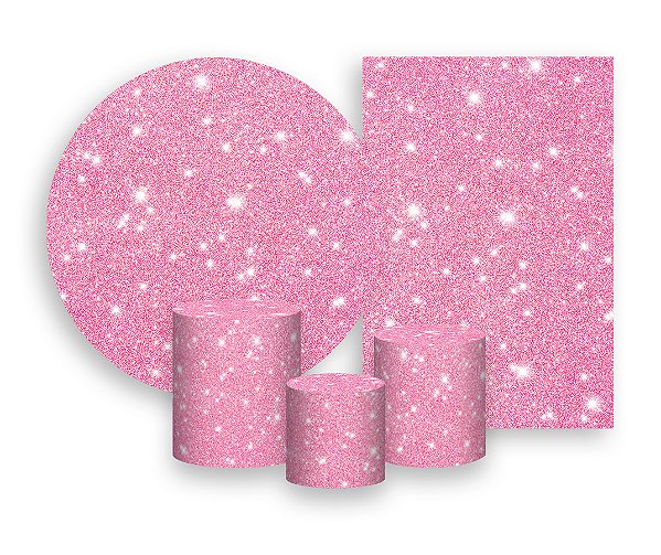 Kit 2 Painéis De Festa + Trio De Capas Cilindro - Efeito Glitter Rosa Suave 035