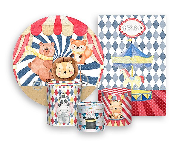 Kit 2 Painéis De Festa + Trio De Capas Cilindro - Circo Cute Aquarela 005