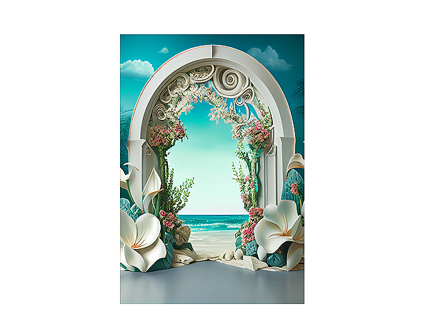 Fundo Fotográfico 1,50 x 2,20 - New Born Praia com Arco de Flores 146