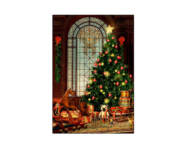Fundo Fotográfico 1,50 x 2,20 - Natal Vitral Árvore com Brinquedos 048