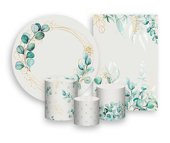 Kit 2 Painéis De Festa + Trio De Capas Cilindro - Geométrico Folhagens 021
