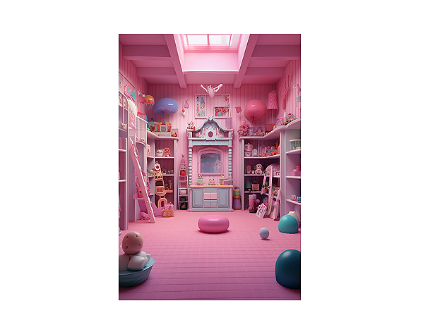 Fundo Fotográfico 1,50 x 2,20 - Quarto de Brinquedo Rosa com Penteadeira 011