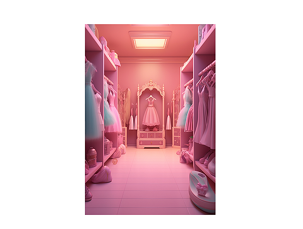 Fundo Fotográfico 1,50 x 2,20 - Closet de Boneca Rosa Vestidos  029