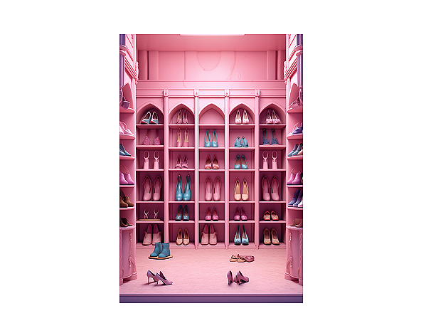 Fundo Fotográfico 1,50 x 2,20 - Closet de Sapatos de Boneca Rosa Chique 031