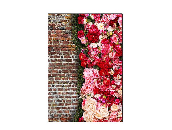 Fundo Fotográfico 1,50 x 2,20 - Efeito Muro de Tijolos e Flores 024