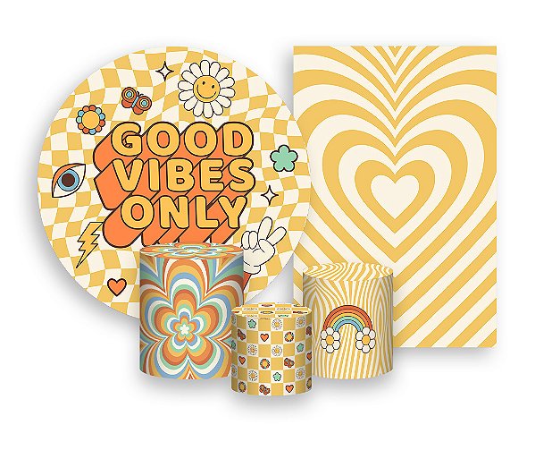 Kit 2 Painéis De Festa + Trio De Capas Cilindro - Good Vibes Only Elementos 005