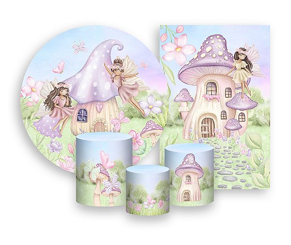 Kit 2 Painéis De Festa + Trio De Capas Cilindro - Bosque das Fadas 006