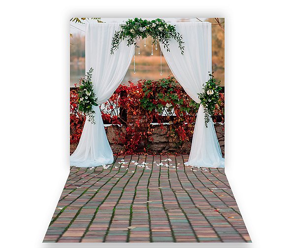 Fundo Fotográfico 1,50 x  2,70 - Efeito Cortina de Voil com Flores 019