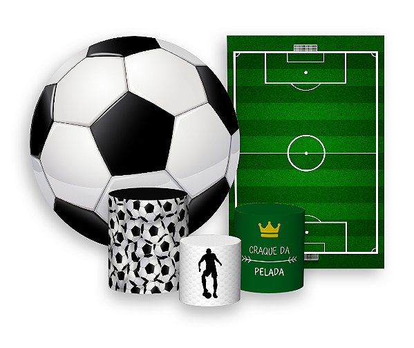 Kit 2 Painéis De Festa + Trio De Capas Cilindro - Campo de Futebol 001