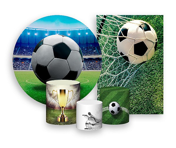 Kit 2 Painéis De Festa + Trio De Capas Cilindro - Bola de Futebol 003
