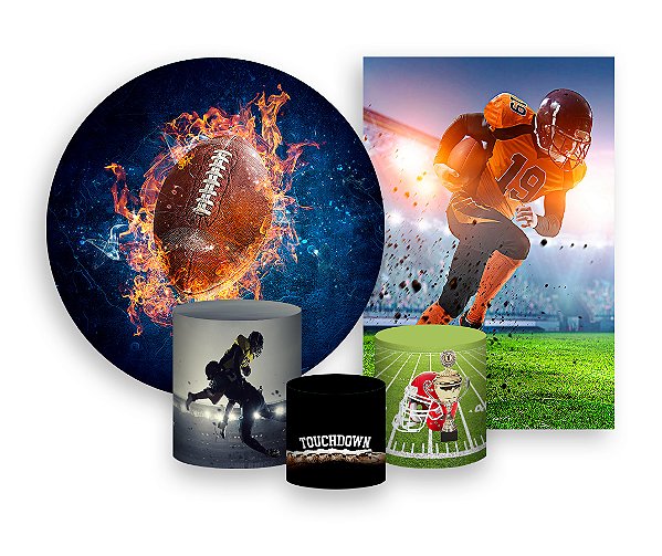 Kit 2 Painéis De Festa + Trio De Capas Cilindro - Jogador de Futebol Americano 004