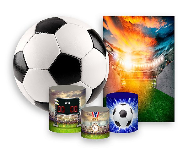Kit 2 Painéis De Festa + Trio De Capas Cilindro - Bola de Futebol Realista 005