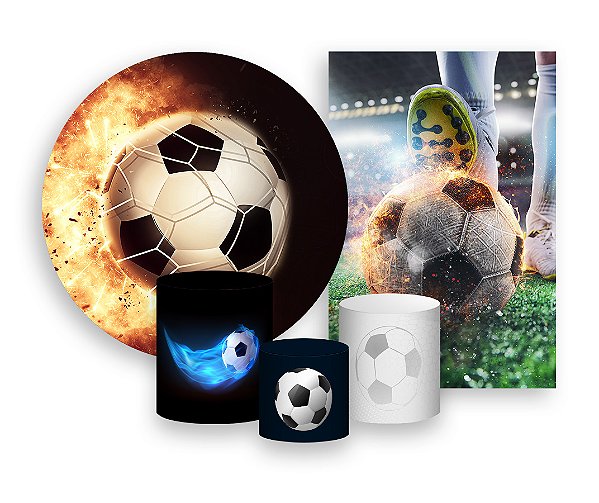 Kit 2 Painéis De Festa + Trio De Capas Cilindro - Bola de Futebol em Chamas 006