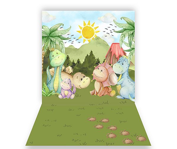 Fundo Fotográfico 1,50 x  2,70 - Dinossauros Aquarela 001